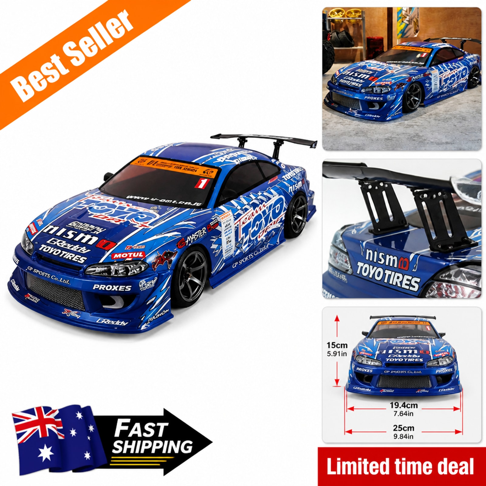 1 10 RC Drift Car Body Shell 195mm Width Painted PC For TY15 S15 Wheelbase