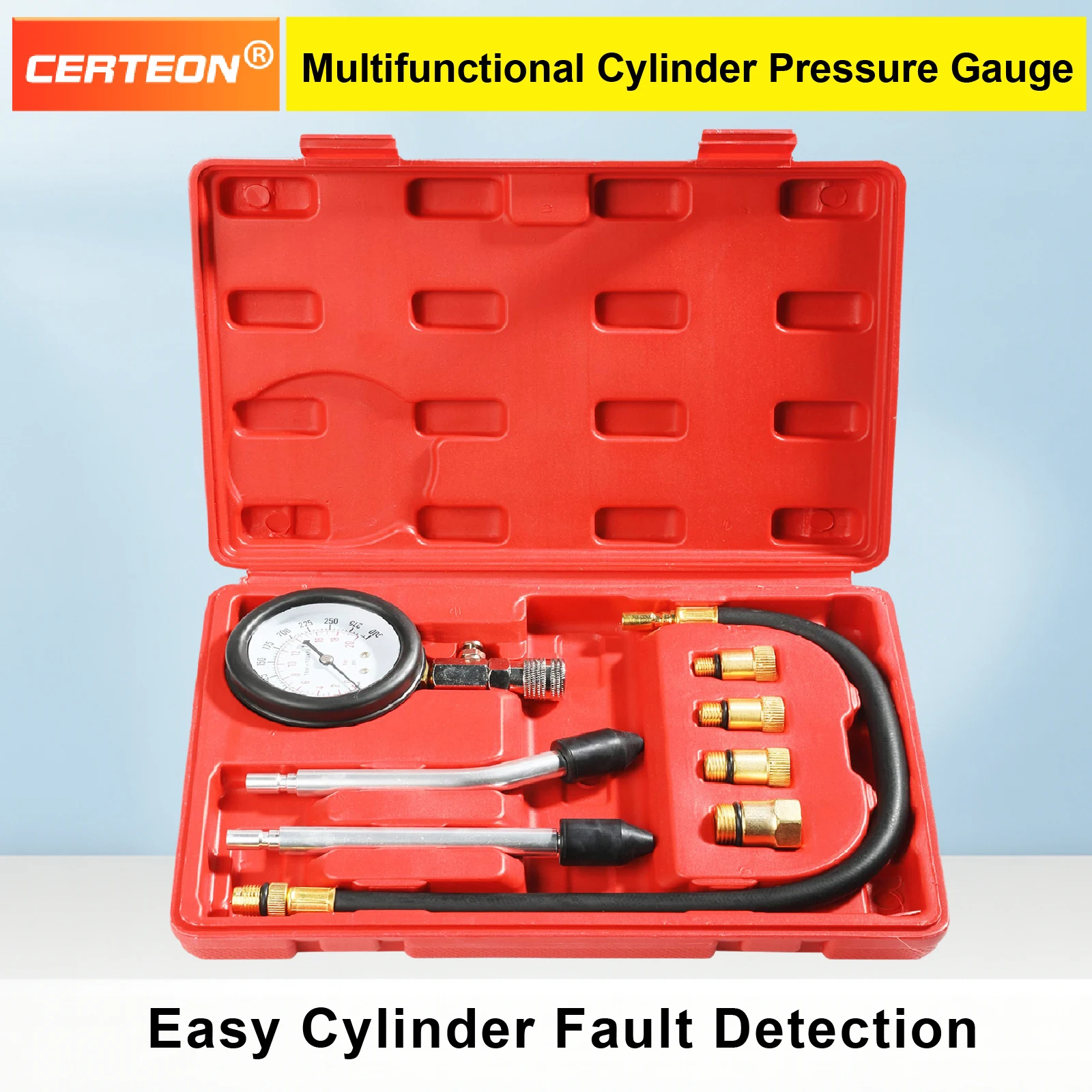Petrol Engine Cylinder Compression Tester Gauge Kit M10 M12 M14 M18 Case Set