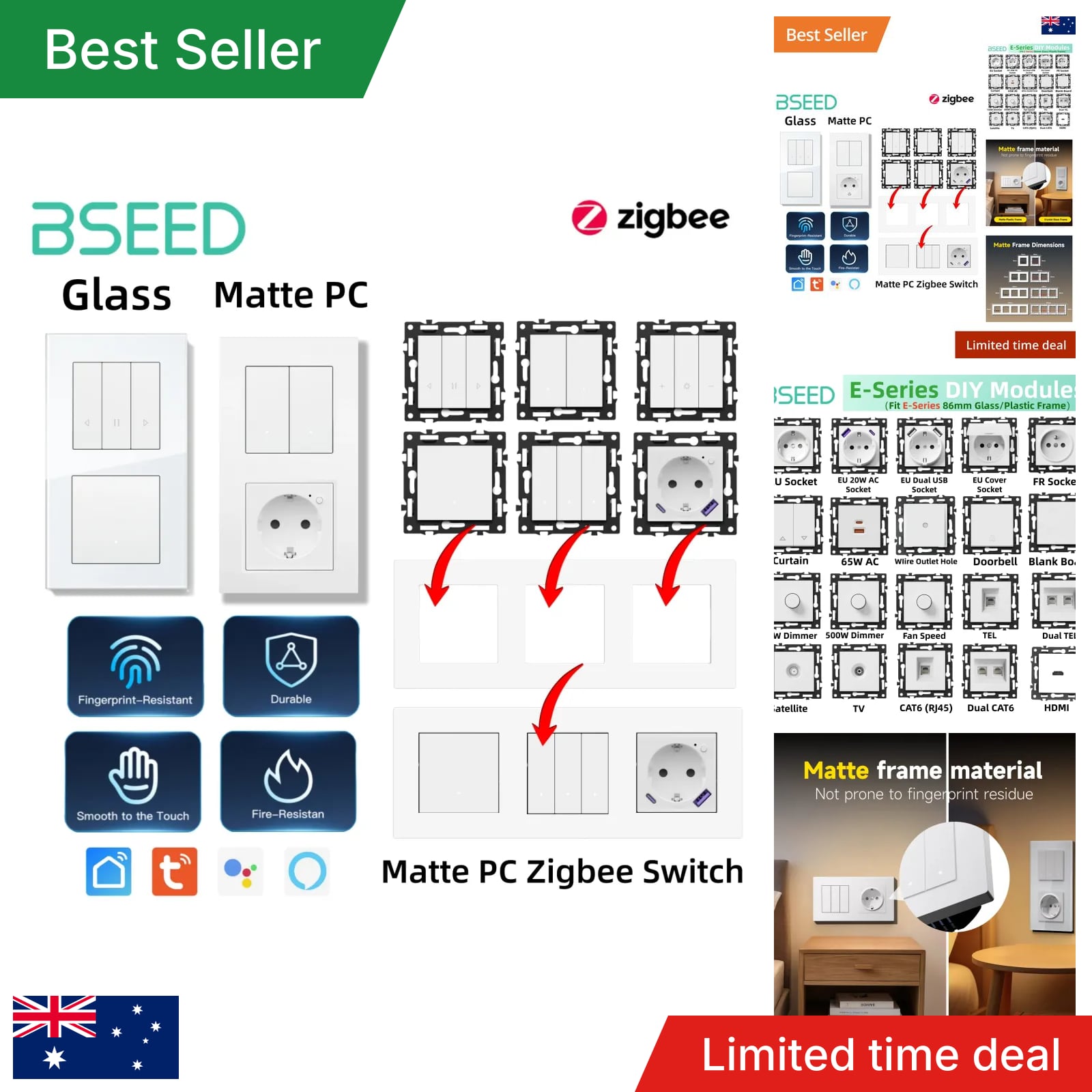 Zigbee Smart Curtain Switch Shutter Dimmer 1 2 3 4 Gang White Wall Plate EU