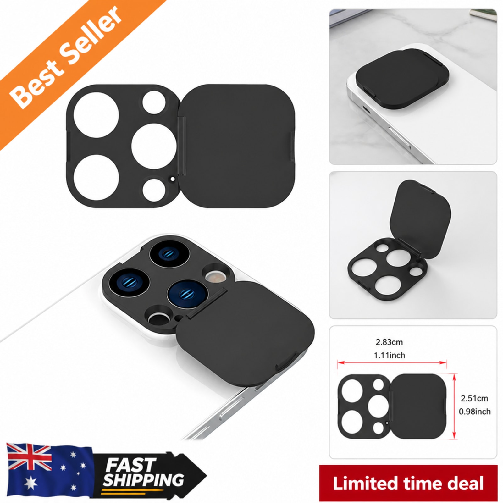 Camera Lens Cover Flip Privacy Protector Case For IPhone 11 12 13 14 15 Black