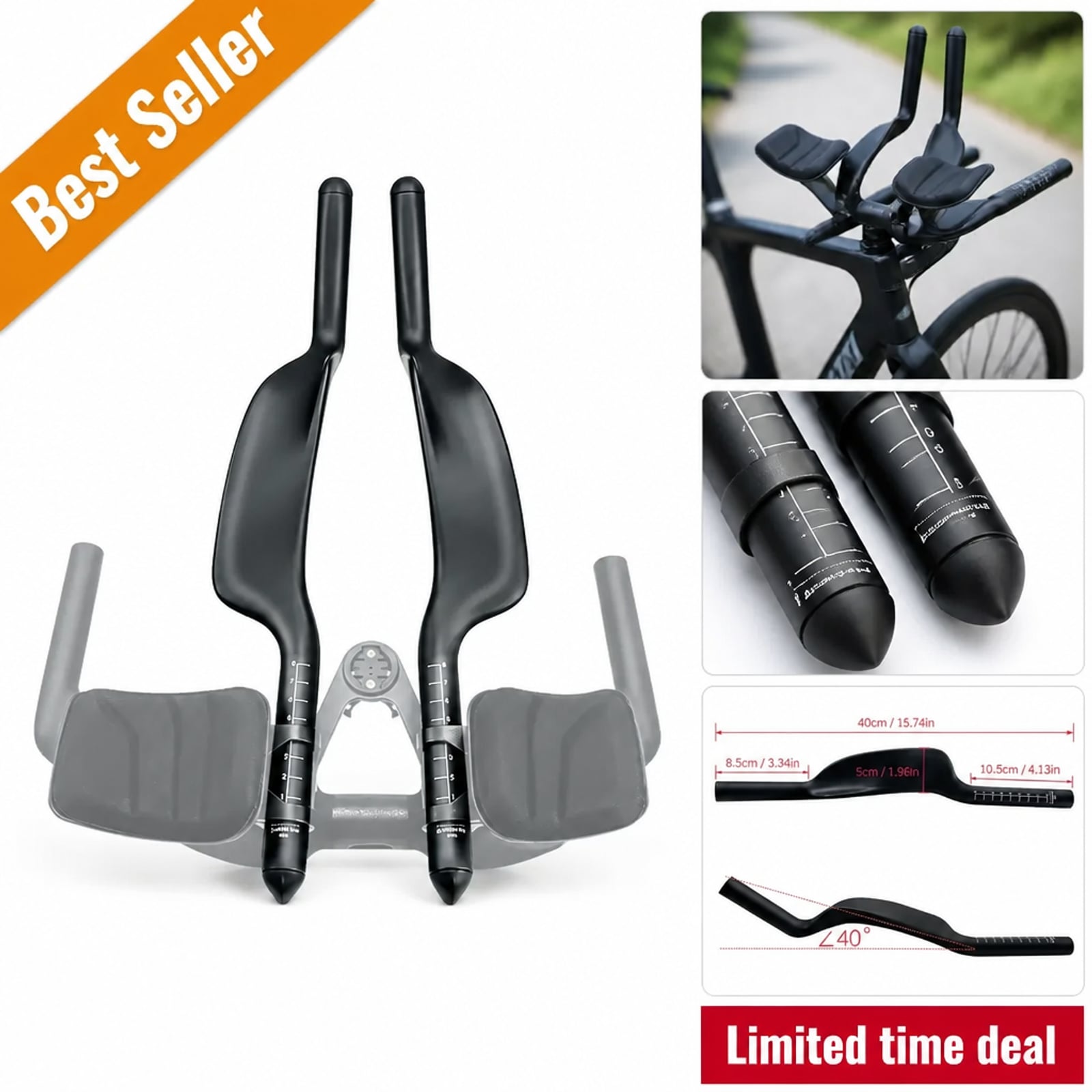 Carbon Fibre TT Aero Bar Extensions Triathlon Time Trial Road Bike 22.2mm Pair