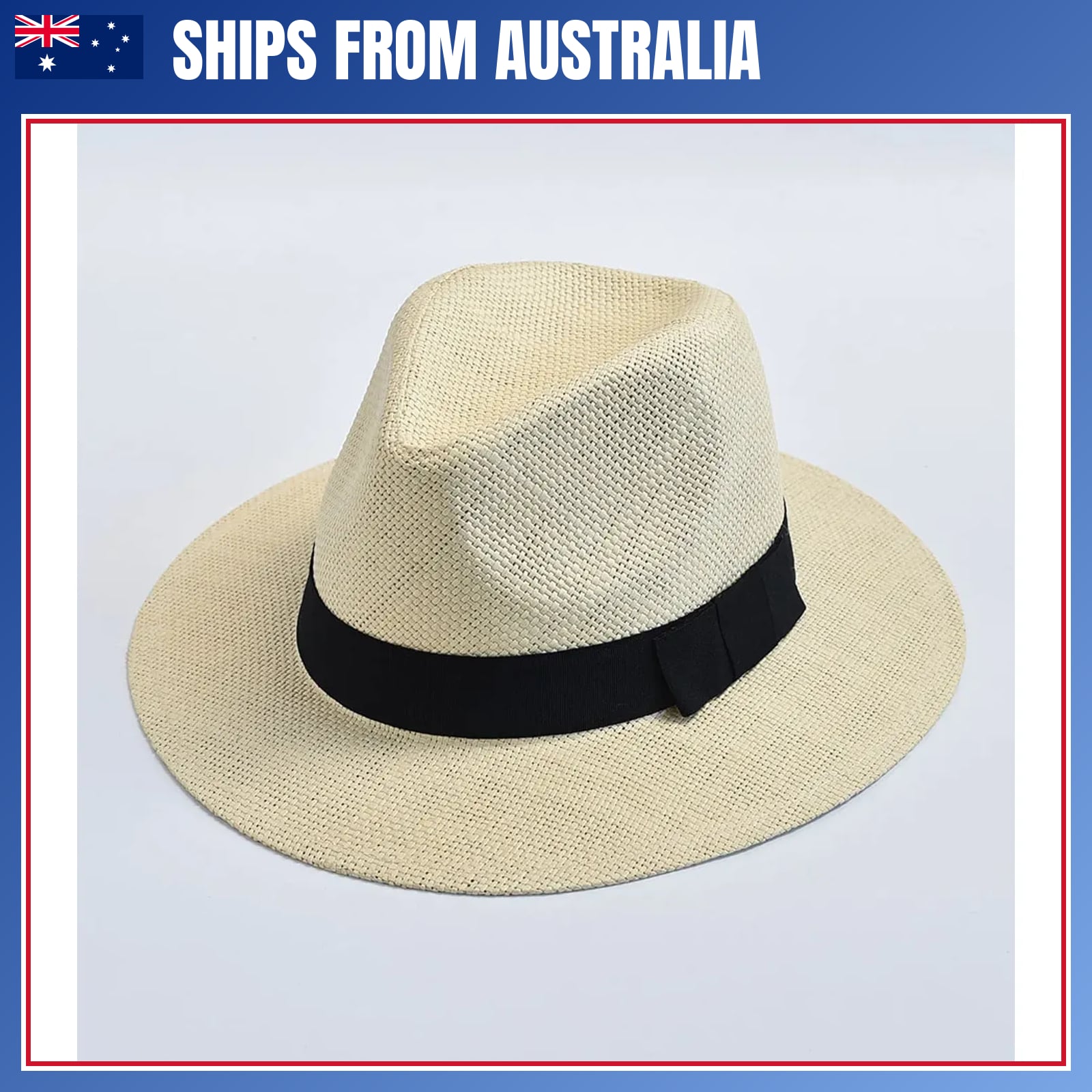 Panama Straw Hat Fedora Trilby Wide Brim Sun Hat Unisex Summer Beach Casual